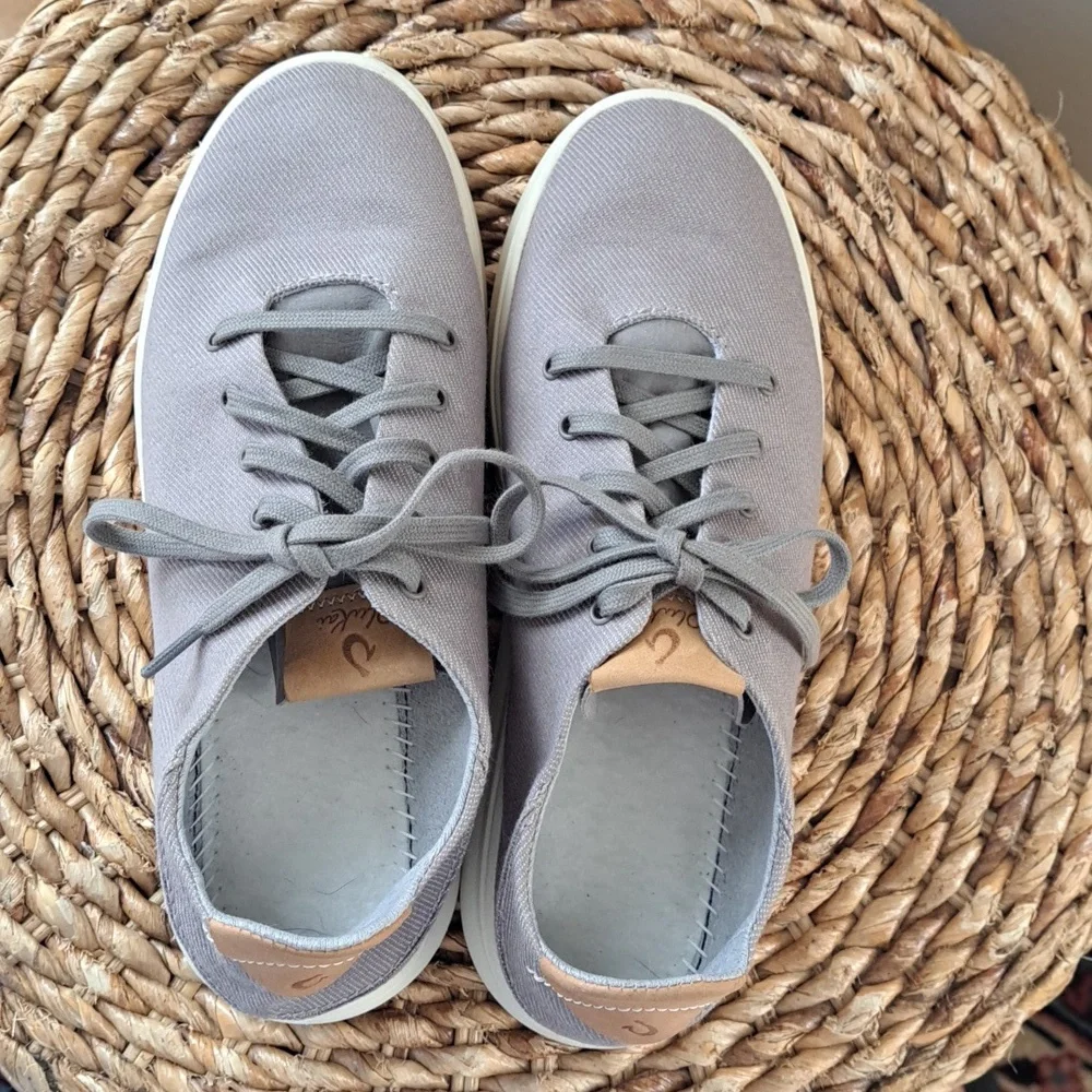 Olukai Women's Kiihele Li‎ Canvas Sneaker Fog Gray Drop in Heel Size 7 / EUR 37